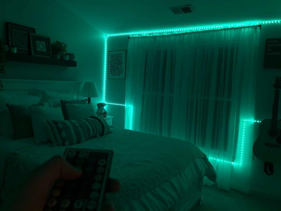 Alyssa Pizer uses the popular LED lights to give her bedroom a glow.