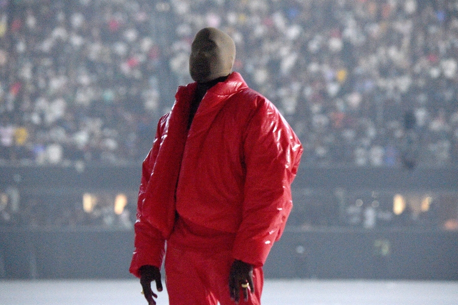 This is Kanye West at the Donda listening party at the Mercedes stadium in Atlanta. The listening party was also streamed on Apple Music, which is where I attended.