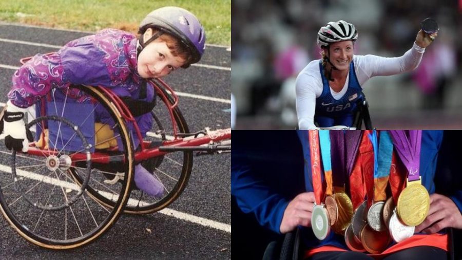 Young Tatyana McFadden pictured alongside her present-day self. McFadden is considered to be one of the most decorated female wheelchair racer and is now arguably the fastest female wheelchair racer of all time.