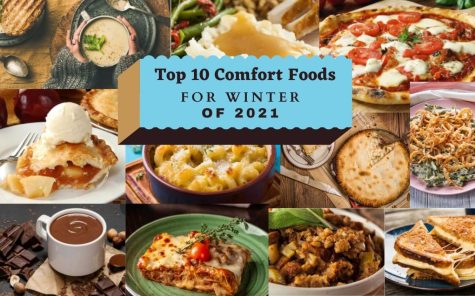 A collage of over ten popular winter comfort foods from the year of 2021.