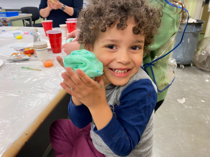 Paxton Diggs creates a cupcake out of slime. (Marissa DePalma)