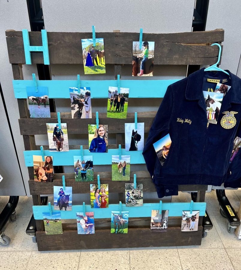 Haley Welty painted a turquoise themed senior FFA display. 