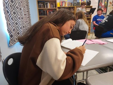 Junior Siena Phaup works on a creative writing project in class.