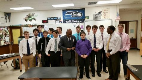 Linganore Advisor Marcus Allen (Front Right) poses with Catoctin Highschool Necktie club and club founder Earl Roberts (Middle).