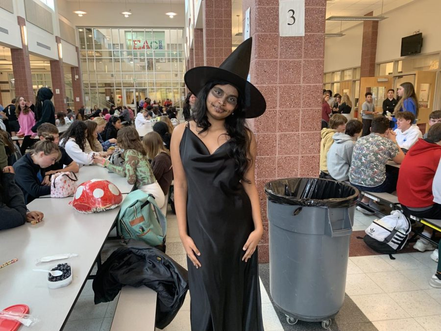 Kusumitha Addala (10) wears a witch costume for Halloween. 