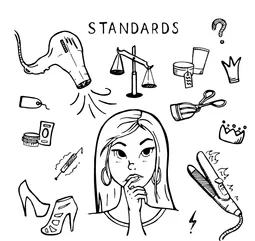 Beauty standards in part revolve around the use of a variety of cosmetics on different facial features.