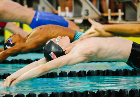 Daniel Deihl swims backstroke at the Junior Pan-Pacific Swimming Championship.