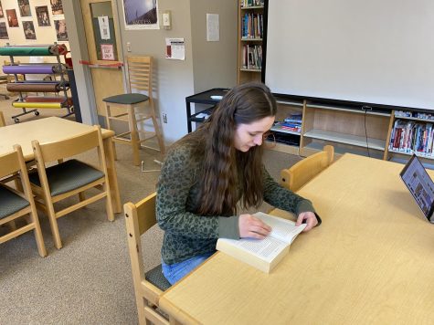 Linganore senior Lily Reynolds reads one of her favorite books, City of Girls, by Elizabeth Gilbert. 