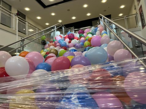 As part of Senior Prank, balloons fill up one of the staircases on Main Street.