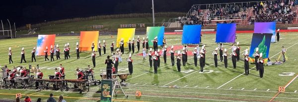 The Linganore High School Lancer Marching Band performs their show in the exhibition.