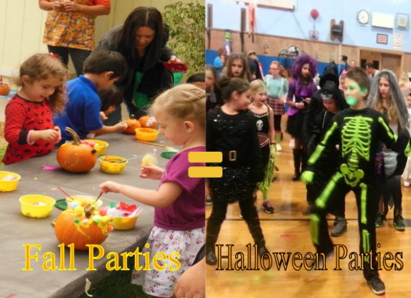 Schools are now replacing Halloween parties with Fall themed activities and parties. 

Halloween Parties (Greg Legakis) 
Fall Parties (Children’s Village Preschool in Orange)