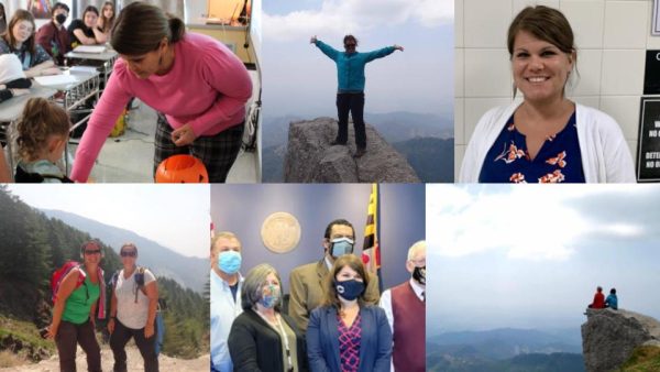 A collage shows Mrs. Kirkland teaching in school and on adventures overseas. (Photos courtesy of Victoria Benson and Randi Kirkland)