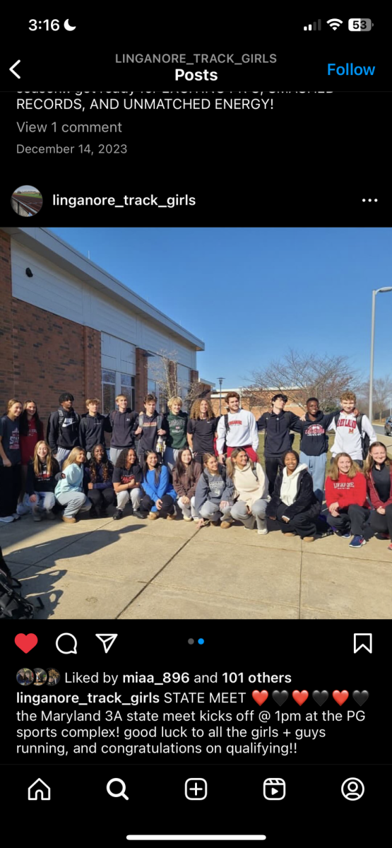 Linganore boys and girls track team before traveling to the 3A Indoor State Championship