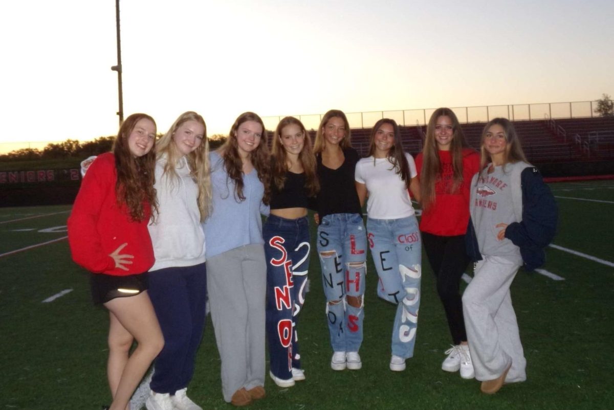 LHS seniors Cara Morgan, Katie Haybok, Eva Bailey, Rachel Beckman, Kaycee Schultz, Sophia Sutton, Charley Grimet and Gigi Broccolino celebrate the beginning of Senior year.