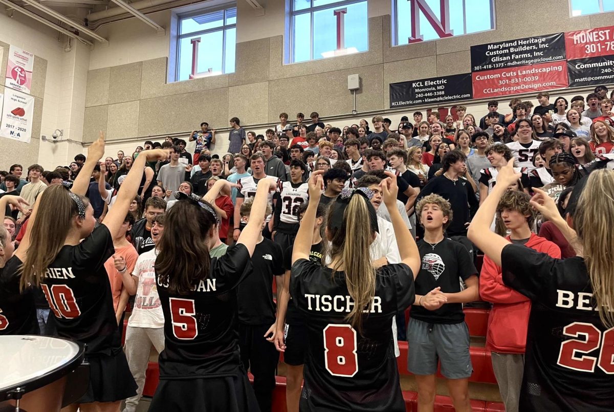 Linganore Cheerleaders lead the junior section in call and response. 