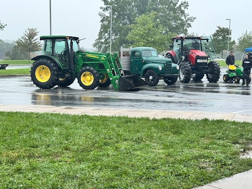 Some students brought their tractors even though it was raining.