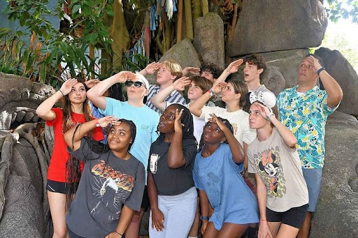 Members of the Lancer Leadership Team plus Dr. Dillman looking for animals in Animal Kingdom.