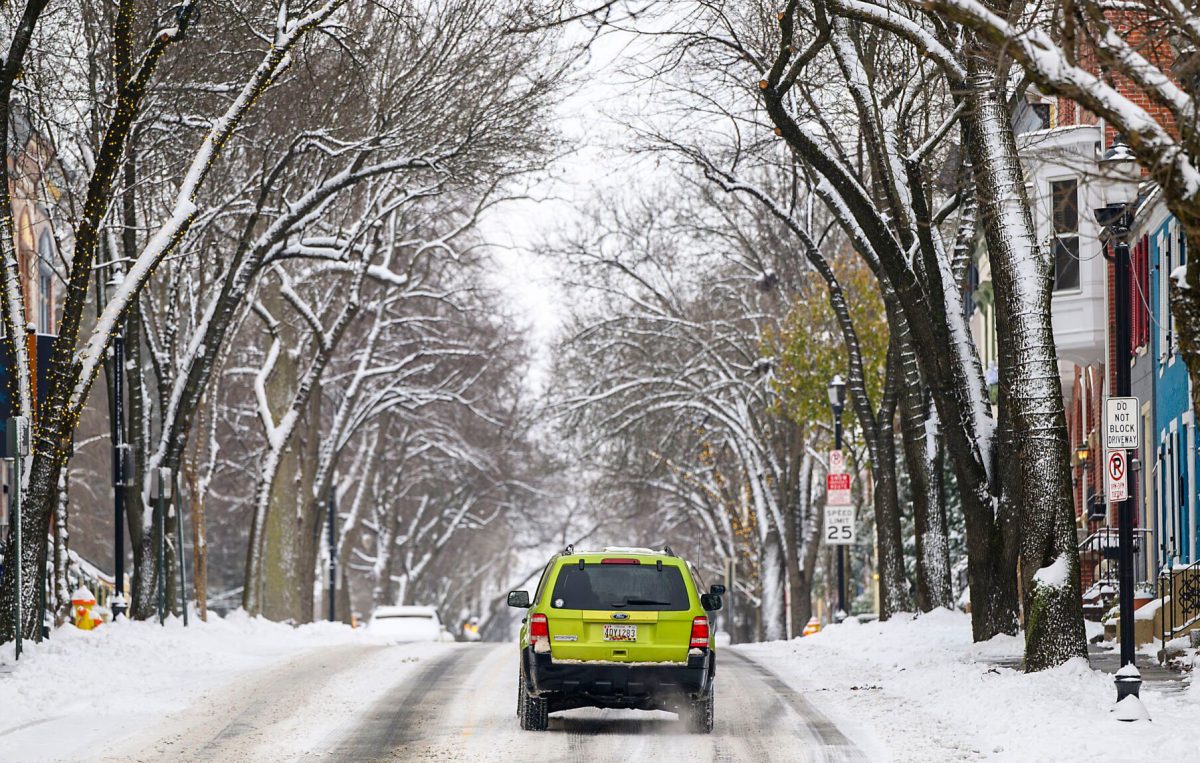 Roads in Frederick covered in snow.