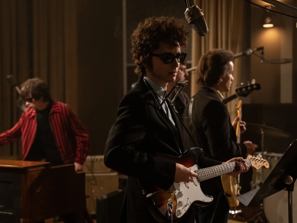 Timothée Chalamet as Bob Dylan in "A Complete Unknown." Searchlight Pictures. 2024