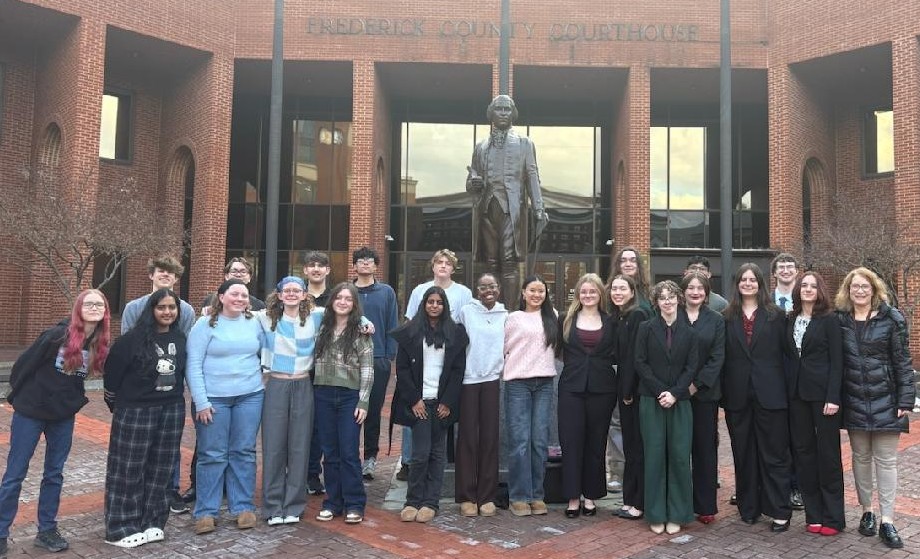 Linganore's Mock Trial team for the 2025-26 season. (Far left is Jamie Hendi, the teams coach)