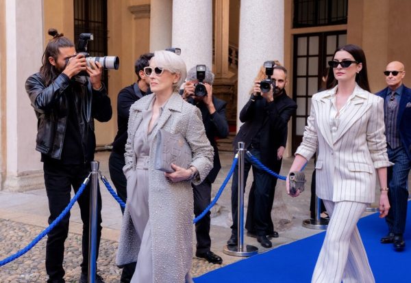 Miranda Priestly (Meryl Streep) leads the way for Andy Sachs (Anne Hathaway) in this scene from "The Devil Wears Prada 2." (Photo courtesy of 20th Century Studios)
