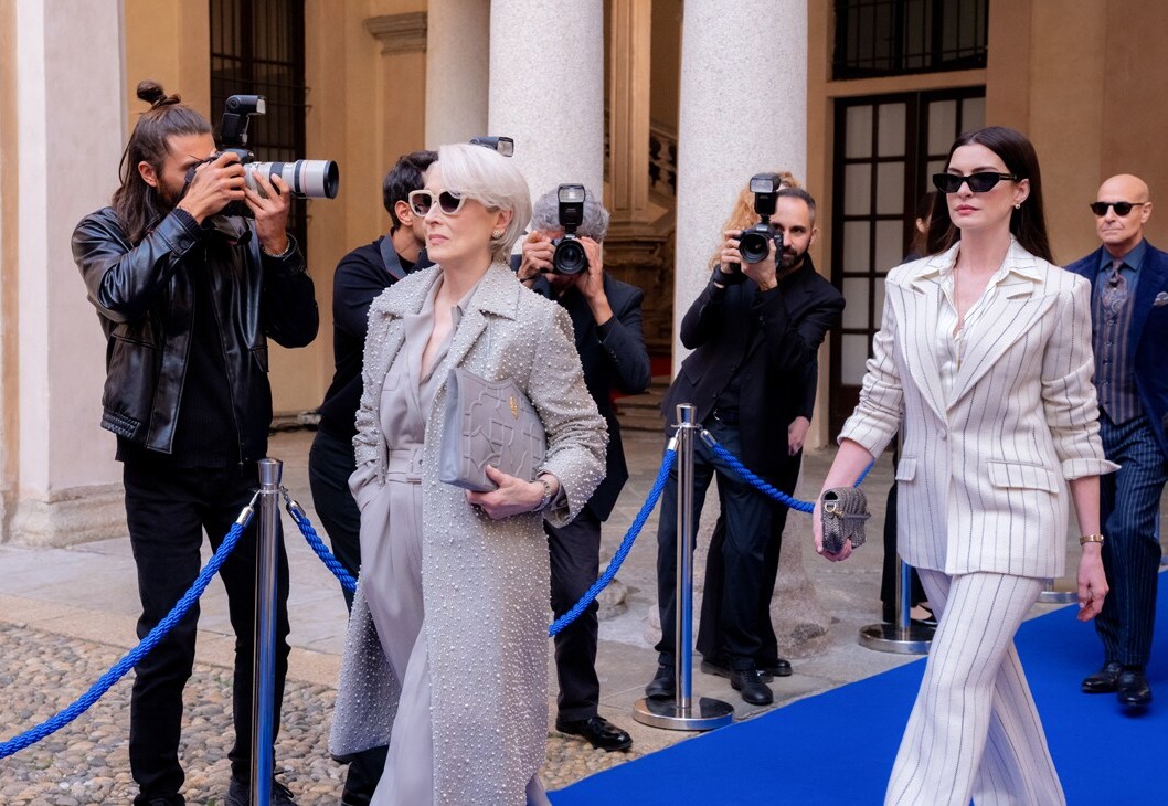 Miranda Priestly (Meryl Streep) leads the way for Andy Sachs (Anne Hathaway) in this scene from "The Devil Wears Prada 2." (Photo courtesy of 20th Century Studios)