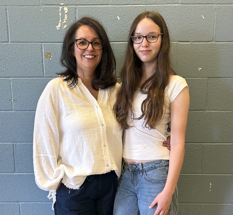 Sophomore Mia Schaper and Linganore English teacher Anna Schaper wear the same style of jeans, though decades apart.